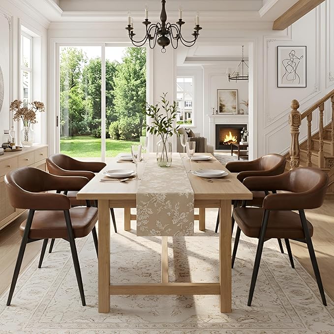 HNY Modern Dining Room Arm Chairs Set of 4, Retro Faux Leather Upholstered Ba...