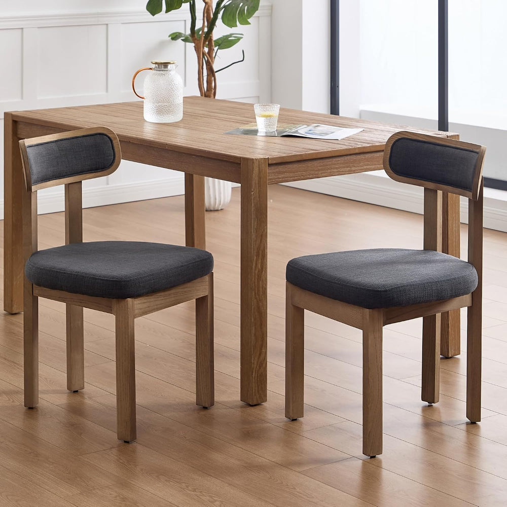 Linen Dining Chairs Set of 2, Mid Century Modern Upholstered Dining Room Chai...