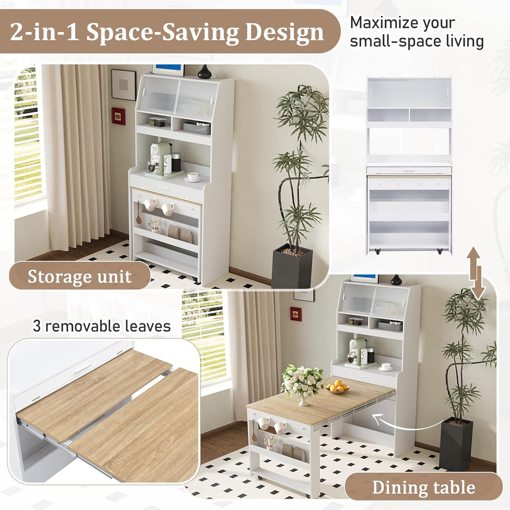Spaco 2-in-1 Folding Dining Table and Buffet Cabinet Set,Compact Pull-Out Kit...