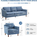 Kingfun Living Room Furniture Sets, 3 Seater Couch and 2 Armchair, Mid Century Modern Sofa Set, Chenille Couch with Solid Wood Frame for Living Room & Bedroom, Light Blue