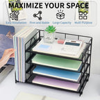 OPNICE 4-Tier Paper Organizer with Magazine Holder, Desk Organizers and Accessories, Office Desk Accessories & Workspace Organizers, Desktop File Organizer for Office Supplies Storage, Black