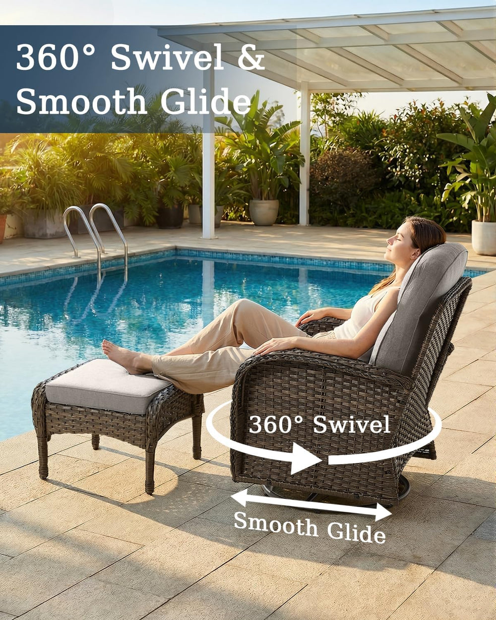 Luxury Outdoor Swivel Rocker Patio Chairs with 6-Inch Smile Cushions - Set of...