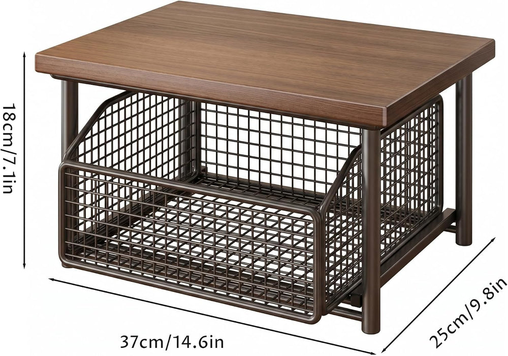 14.6x9.8x7.1 Inch Sturdy Metal Coffee Station Organizer with Drawer & Woo...