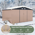 Aoxun 12x10 FT Shed Outdoor Storage Shed with Large Doors & Galvanized Steel, Large Shed Steel Utility Tool Shed Storage House with Door & Lock, for Patio Lawn Garden Sand, Brown