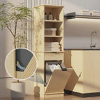 Natural Tilt Out Laundry Hamper Tall Bathroom Storage Cabinet Hidden Laundry Hamper Cabinet with Drawers and Baskets for Bathroom Hamper with Storage for Bedroom,16x16x59in