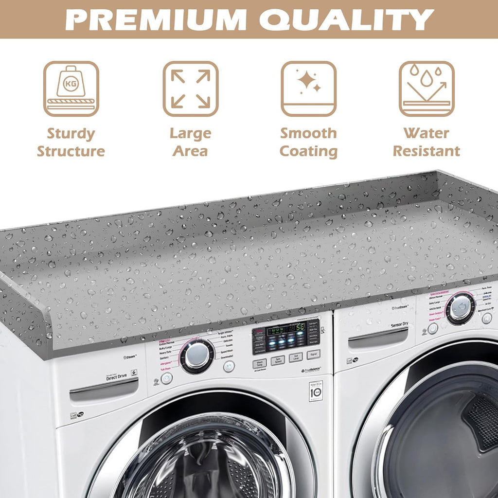 Royxen Washer Dryer Countertop with Solid Wood Core,54“W x 27.5D Laundry Countertop with Edge Rails,Washer and Dryer Topper for Laundry Room Organization (Grey)