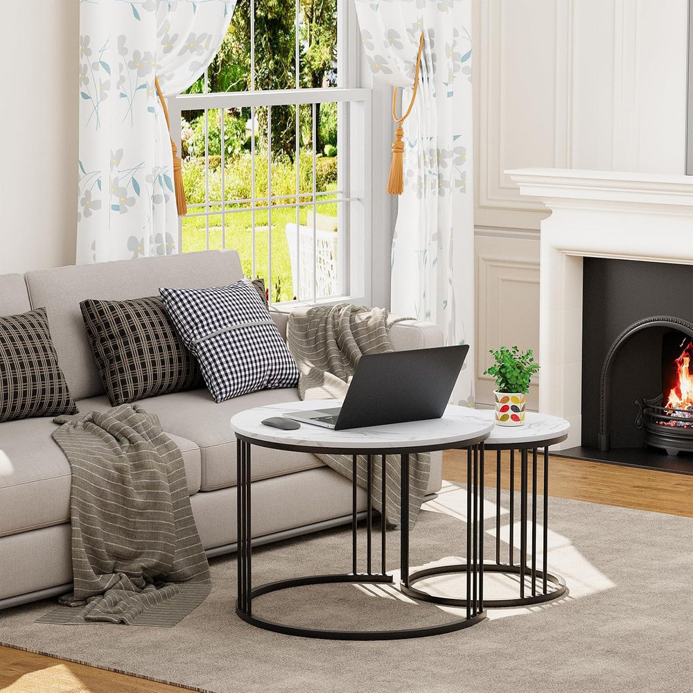 Garden 4 you Coffee Table Faux Marble Nesting Table for Small Place 2 Sets Mo...