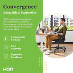 HON Convergence Ergonomic Office Chair, Breathable Back Support Mesh, Adjustable Arms, Computer Chair with Lumbar Support, Rolling Swivel Wheels, Comfortable Synchro-Tilt Recline, Vinyl, Black