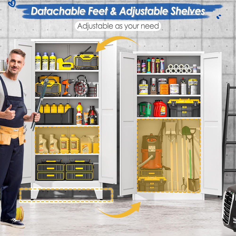 GAIOUS 71" Tall Metal Storage Cabinet with 2 Doors and 4 Adjustable Shel...