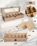 Watch Box, Watch Case for Men Women with Large Glass Lid, Wooden Watch Display Storage Box with 6 - Slots, Weathered Wood Mens Watch Box Organizer
