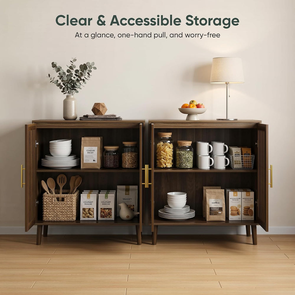 Sideboard Cabinet, 31.5" W Farmhouse Buffet Cabinet with Slatted Doors &...
