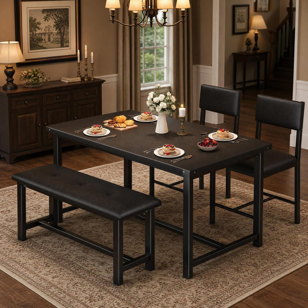GarveeHome Dining Table Set for 4 with 2 Upholstered Chairs and Bench, 4 Piec...