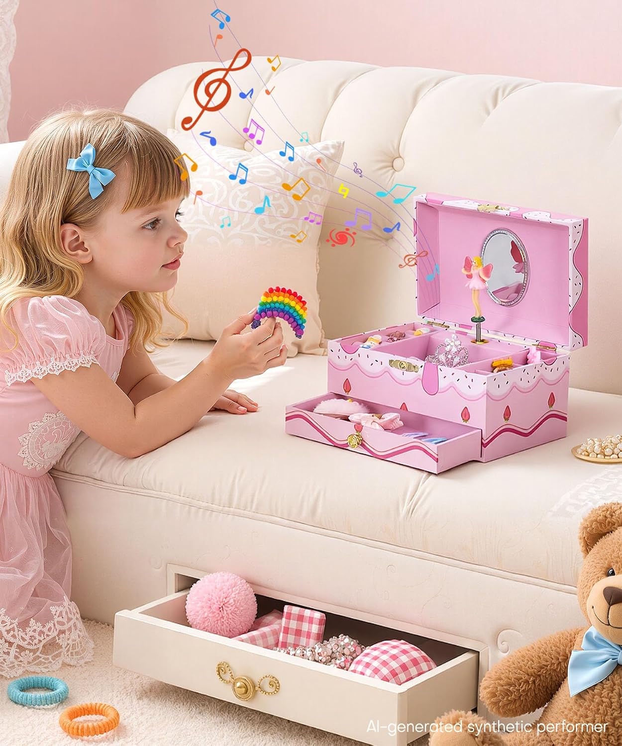 Homde Musical Jewelry Box for Girls: 2-Layer Spinning Fairy Organizer | Storage for Ring Necklace - Birthday Christmas Gift for Girls Ages 3 to 12 - Spinning Fairy Plays Melody When Lid Opens