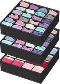 Simple Houseware Sock Drawer Organizer for Dresser/Closet/Bedroom, 3 Pack, Black
