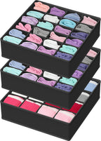 Simple Houseware Sock Drawer Organizer for Dresser/Closet/Bedroom, 3 Pack, Black