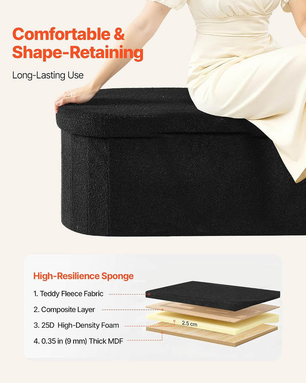 VEVOR Oval Storage Ottoman Bench, Foldable Teddy Fleece End of Bed Bench, Fol...