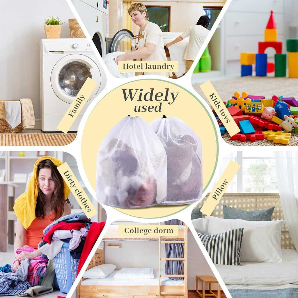 12 Pcs 24 * 32 Inches Fine Mesh Laundry Bag with Drawstring Large Heavy Duty Mesh Bag Machine Washable Sheet Drawstring Net for Delicates College Dorm