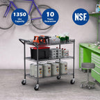 WDT 1350Lbs Capacity Heavy Duty Rolling Utility Cart, Large 3 Tier Rolling Carts with Wheels 24" Dx45 Wx39 H, NSF Commercial Grade Roll Metal Cart, Trolley Serving Cart for Garage, Kitchen, Warehouse