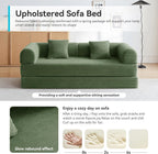 Convertible Floor Sofa Bed with Fixed-Shape Frame, King Size Floor Sleeper 5-in-1 DIY Combination Modular Sofa, Modular Chenille Folding Mattress Couch for Living Room Bedroom Playroom (Green)