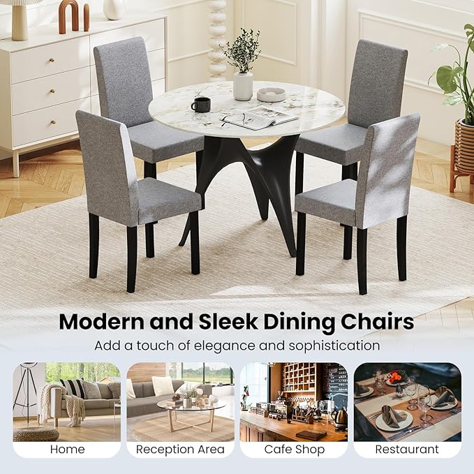 Giantex Upholstered Dining Chair Set of 4, Mid Century Modern Fabric Kitchen Chairs with Rubber Wood Legs, Thick Padded Seat, High Back, Side Armless Chairs for Living Dining Room (Gray)