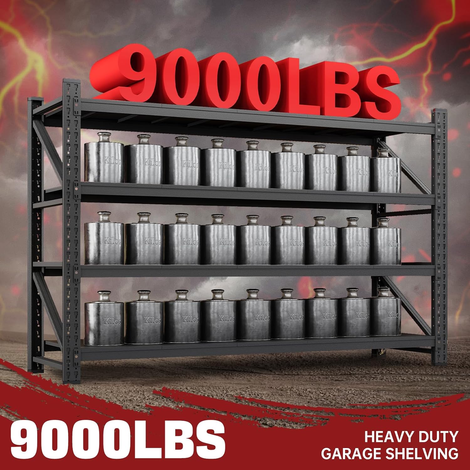9000LBS Storage Shelves, 75" W Garage Shelving Heavy Duty Metal Adjustable Garage Shelves, Shelving Units Industrial Shelving for Warehouse, 75" W x 24" D x 70" H, Black