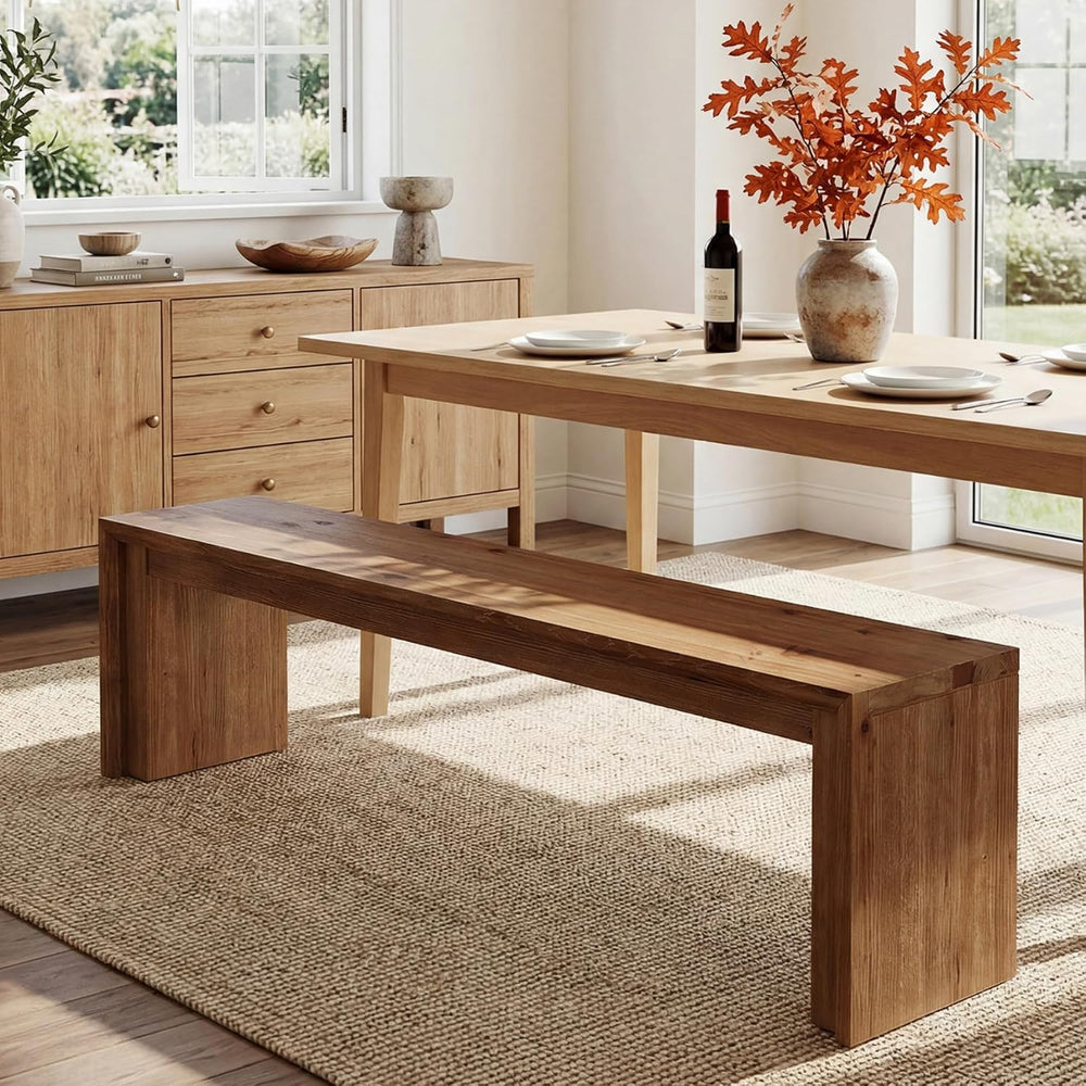 63-Inch Solid Wood Dining Bench, Farmhouse Long Bench for Dining Table, Woode...