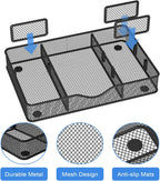Desk Drawer Organizer, Metal Mesh Drawer Organizer Tray with 6 Adjustable Compartment, Tray Organizer for Desktop, Kitchen, Bathroom, Makeup, Vanity - 14.5x8.8x1.96 inch, Black, 1PC Large