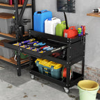 3 Tier Heavy Duty Tool Cart, Mechanic Metal Rolling Tool Cart 900 Lbs Work Cart with Locked Drawers & Pegboard for Garage Workshop
