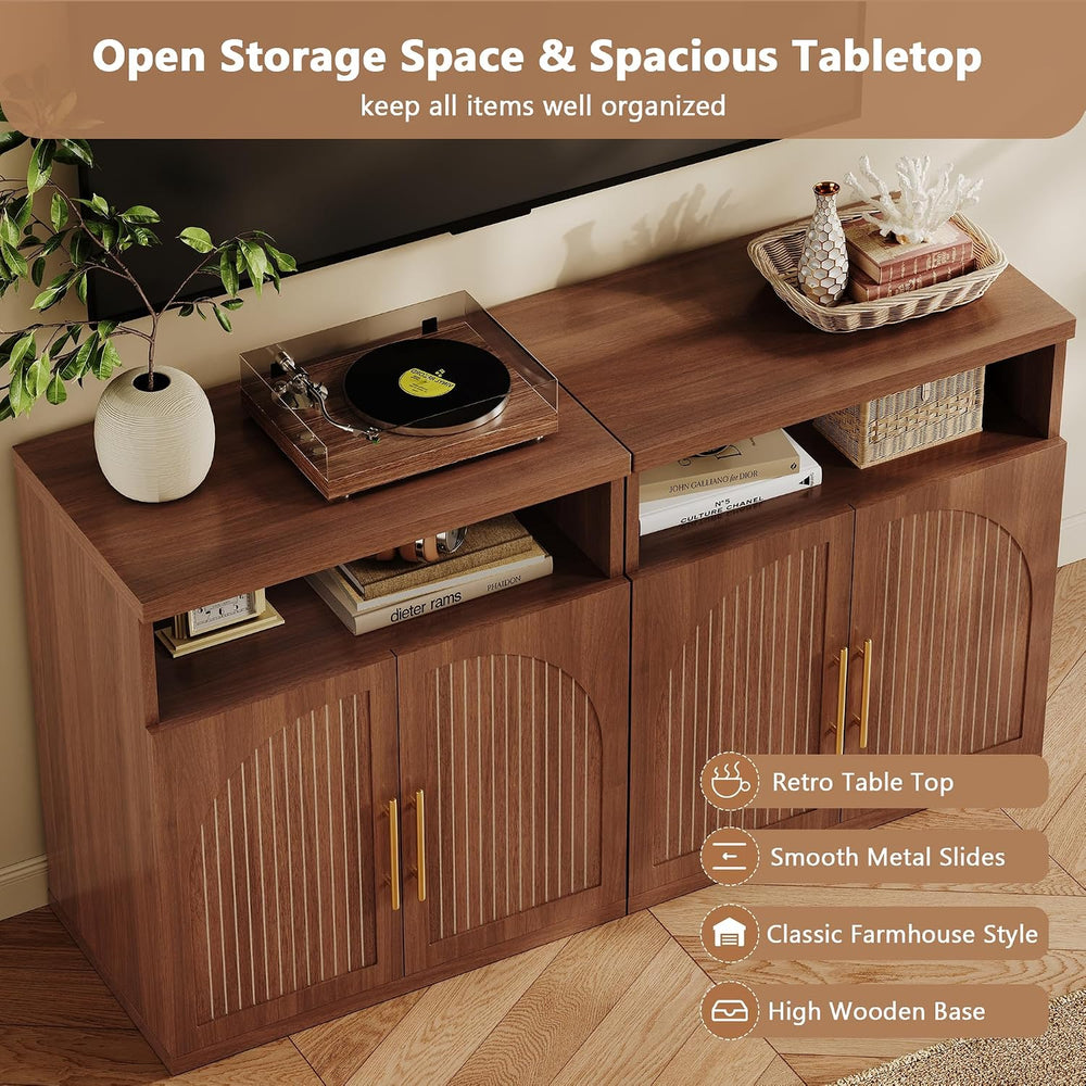 Fluted Buffet Cabinet with Storage, 31.5" Wide Wood Sideboard Credenza w...