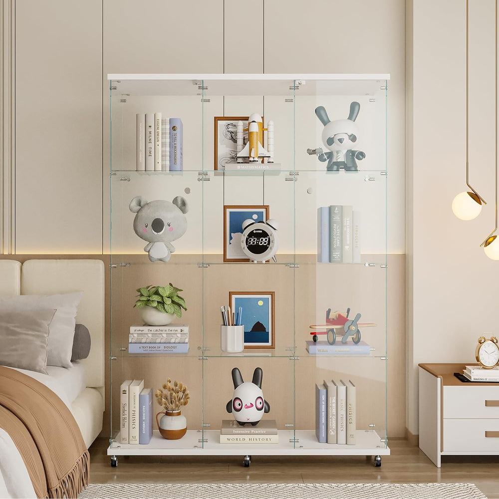 4 Shelves Glass Display Cabinet with 2 Doors Extra Large Display Case Curio C...