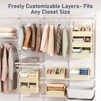 Hanging Closet Organizer Extra Large, Clothes Hanging Shelves for Closet with Divider, Collapsible Closet Storage System, Fabric Closet Hanging Organizer for Home, Dorm, Rv, ,Handbags, Underwear, Sock