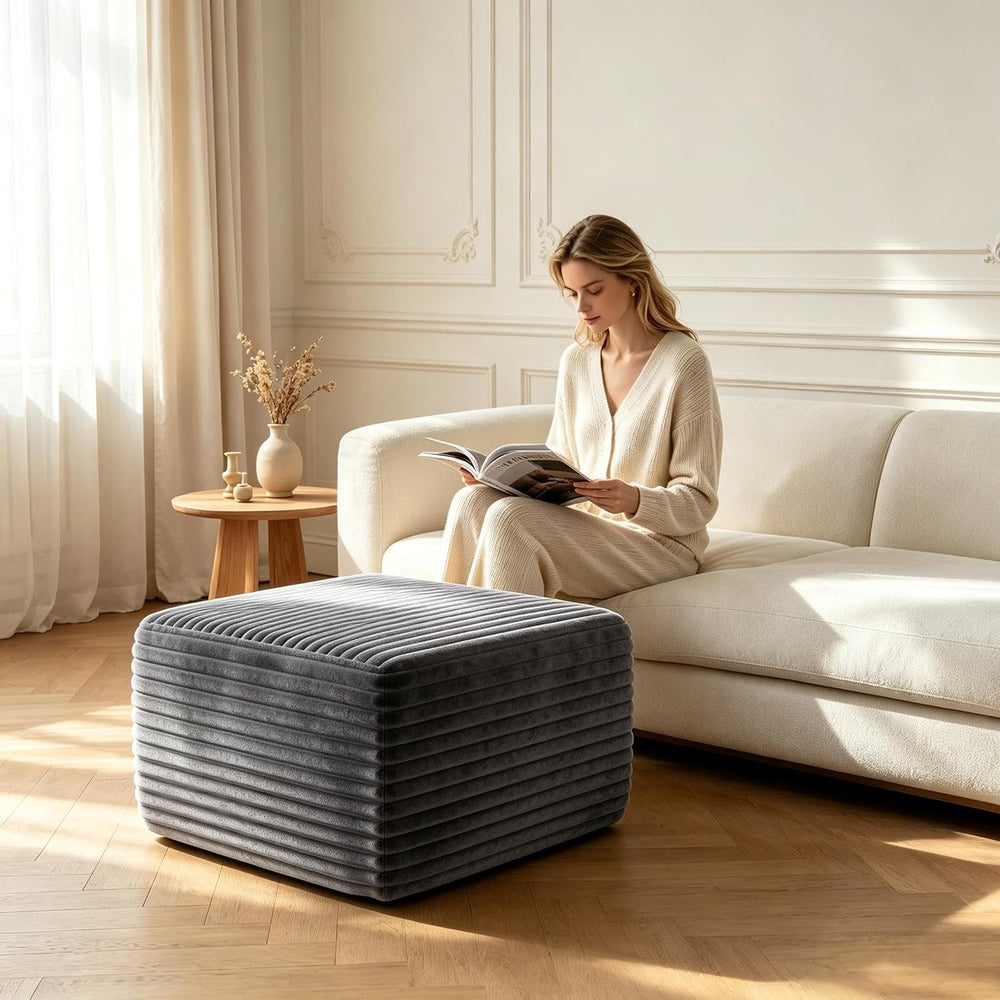 28 Inch Corduroy Square Ottoman Foot Rest, Modular Cloud Sofa Cube Pouf, 250L...