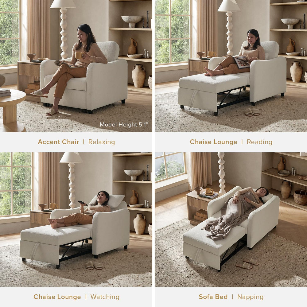 mopio Sophie 4-in-1 Convertible Sleeper Chair Bed, Accent Chair, Chaise Loung...