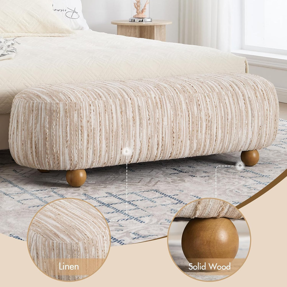 Hyfirm 54" Oatmeal Linen Upholstered Bench – Beige End of Bed Ottoman wi...