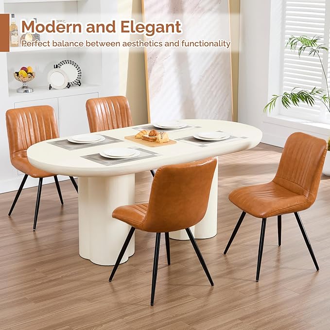 Dining Chairs Set of 3, Modern Dining Chairs with Thick Cushions, PU Leather Upholstered Kitchen Dining Room Chairs with Metal Legs for Dining Living Room (Caramel)