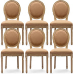 Linen Upholstered Dining Chairs Set of 6 French Country Oval Fabric Back Kitchen Side Chair with Wood Legs for Dining Room, Kitchen, Restaurant(Tan-Fabric)