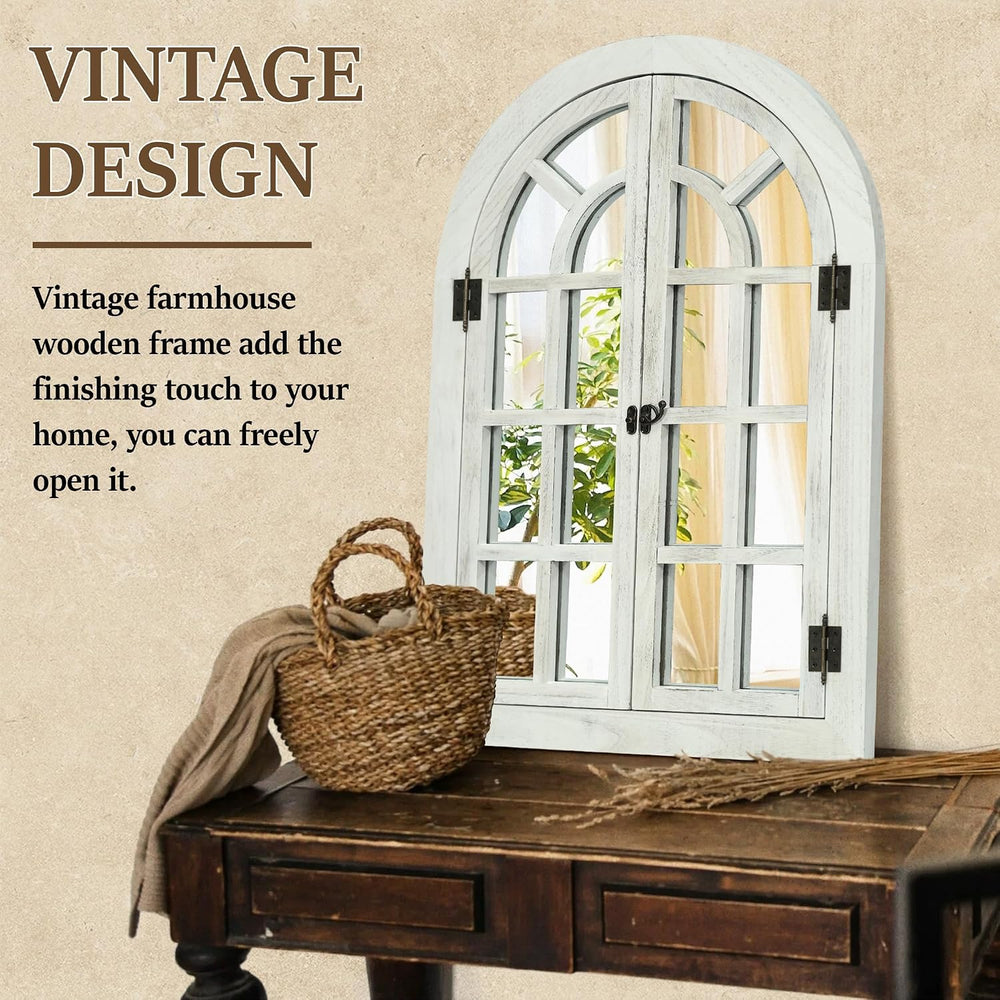 Dorlicecass White Arched Wall Decor Window Mirror 24"x36" Single