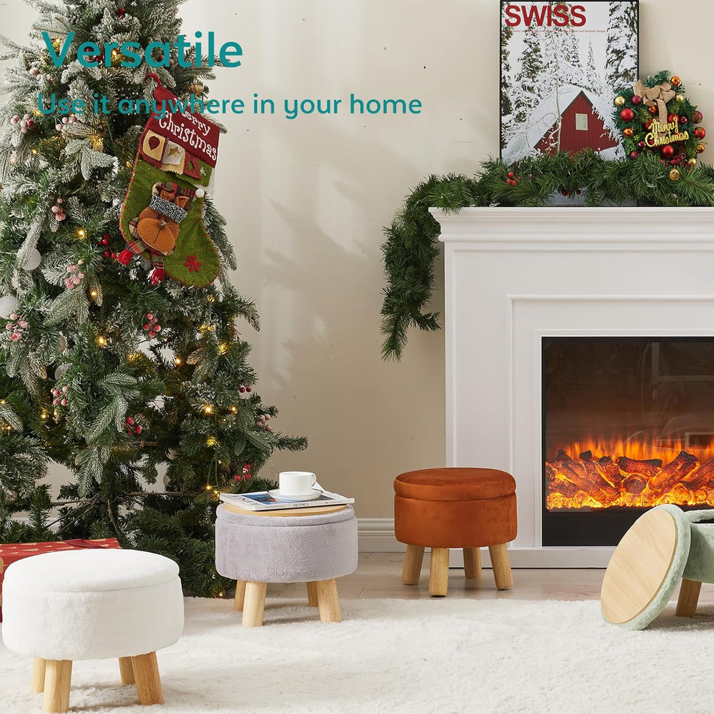Small Foot Stool Ottoman with Storage, Velvet Ottoman Foot Rest for Couch, Ro...