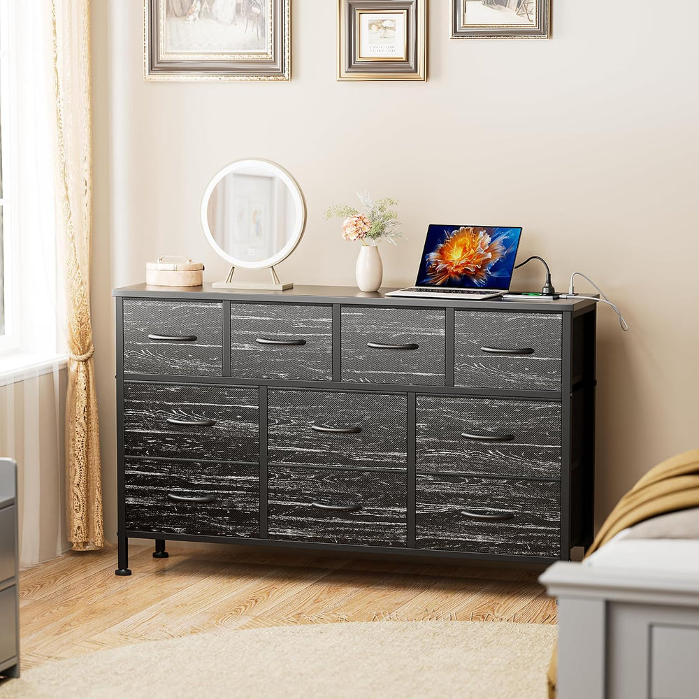 Dresser for Bedroom 10 drawer TV Stand Black fabric dresser for 55'' TV