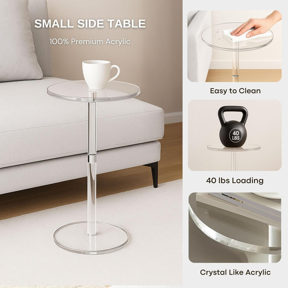 Acrylic Side Table, Round Drink Table for Small Spaces – Modern Clear End Tab...