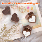 LETURE Wooden Heart Shape Ring Gift Box with Single Slot 2 Slot, Personalized Vintage Wood Jewelry Box for Proposal Engagement Wedding Ceremony Anniversary (White -2 Slot)