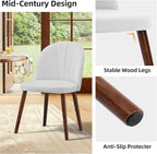 Fabric Dining Chairs Set of 6, Upholstered Mid Century Modern Dining Chairs, Armless Accent Chair with Walnut Wood Legs for Kitchen, Living Room, Dining Room, White
