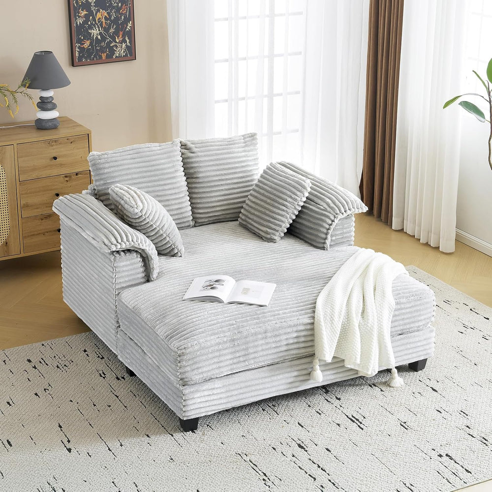 VINGLI 56" Oversized Chaise Lounge Chair, Light Grey Comfy Corduroy Chai...