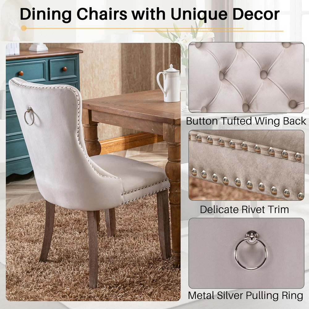 63"-79" Extendable Dining Table Set with 6 Beige Chairs, 7 Piece Ov...