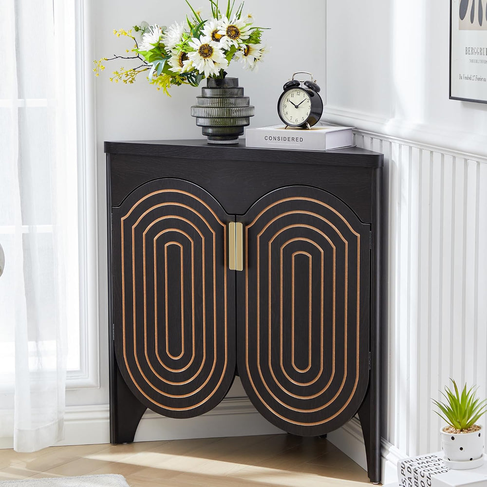 Small Corner Storage Cabinet, Mid Century Modern Floor Corner Cabinet with Cu...