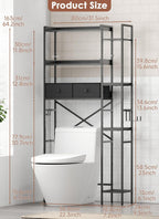 Over The Toilet Storage Rack, 7-Tier Over Toilet Bathroom Organizer with Adjustable Shelf, Above Toilet Storage Cabinet with Hooks, Space-Saving, Brown Shelf