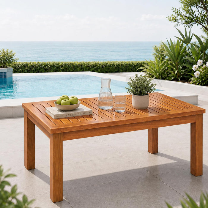 Outdoor Coffee Table for Patio, Solid 100% Teak Wood Patio Coffee Table