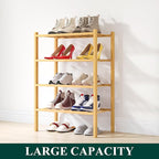 Smiry Shoe Rack, 4 Tier Small Bamboo Shoe Organizer, Stackable Free Standing Wooden Shoe Storage Shelf for Closet, Entryway, Front Door Entrance, Natural