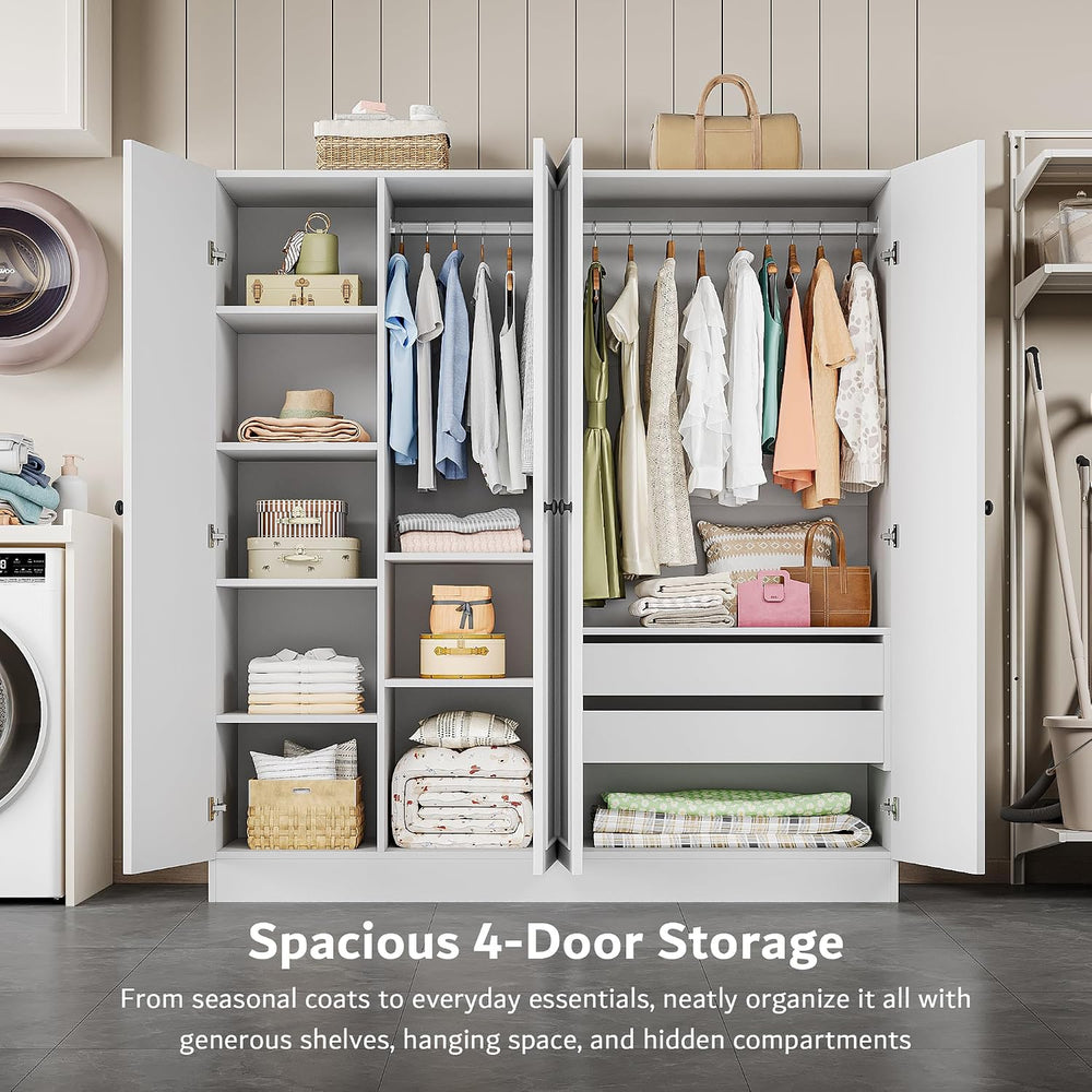 iPormis 4 Doors Armoire Wardrobe Closet with 2 Drawers, 63" Large Wardro...