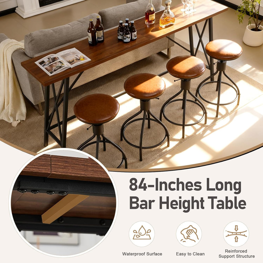 Karl home 83.8" Bar Table and Chairs Set, Sofa Table with 4 PU Stools, H...